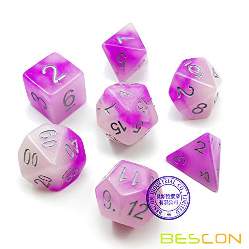 Bescon Two Tone Glowing Polyhedral Dice 7pcs Set Frosty Amethyst (7 Count)