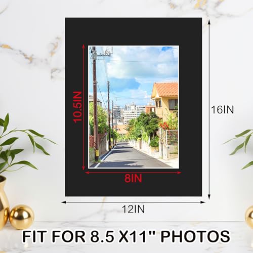 15 Pack Black Picture Mats 12x16 for 8.5x11 Photos (15 Count)