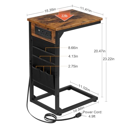 C Shaped End Table with Charging Station (2 Count)