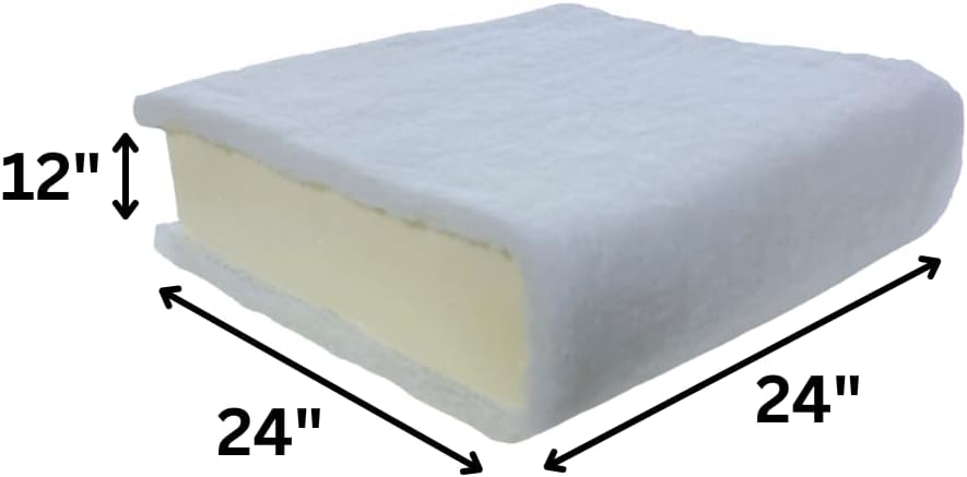 FoamRush 12" x 24" x 24" Seat Cushion Foam with Batting/Dacron (Cushion Seat Replacement) Made in USA - Crafty Corner
