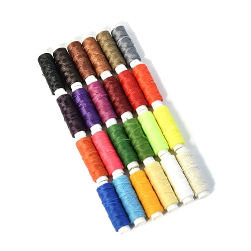 Waxed Thread for Leather Sewing 24 Colors 210D Hand Stitching Thread Waxed Flat Cord for Hand Sewing Book Binding Shoe Repairing (24 Count)