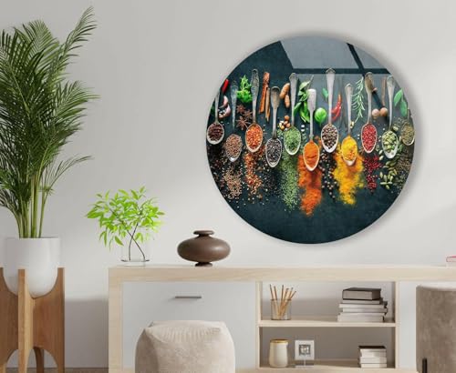 20''(50cm) Diameter Colorful Herbs Round Glass Wall Art Tempered Glass Printing Wall Decor Large Wall Art Wall Hangings