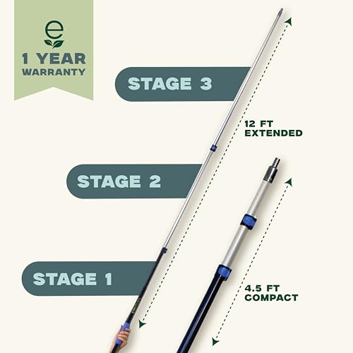 Pro 5-to-12 Foot Telescoping Extension Pole, 3-Stage Aluminum