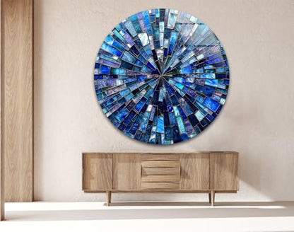 39,4''(100cm) Diameter Radiant Mosaic Burst Round Glass Wall Art Tempered Glass Printing Wall Decor Large Wall Art Wall Hangings