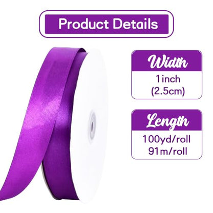 1 Inch x 100yds Dark Purple Satin Ribbon for Crafts (300 Foot)
