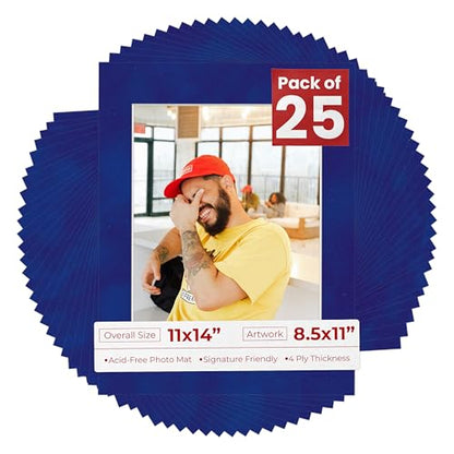 Pack of 25 Acid Free 11x14 Mats Bevel Cut for 8.5x11 Photos (25 Count)