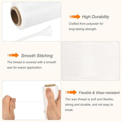 Waxed Thread 284 Yard 0.8mm 150D Flat Wax Thread Polyester Waxed String for Leather Sewing Hand Weaving Book Binding Home Decoration