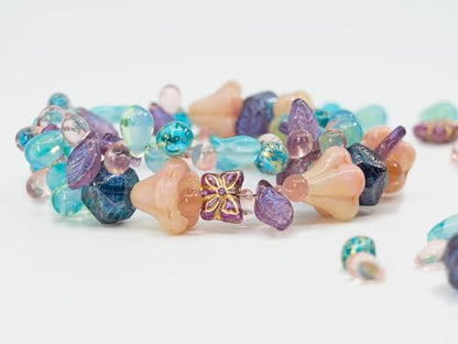 1.4oz (40g) Limited Mix of Czech Glass Beads, Hand Made Set Kit, Pink Bell Beads Purple English Cut