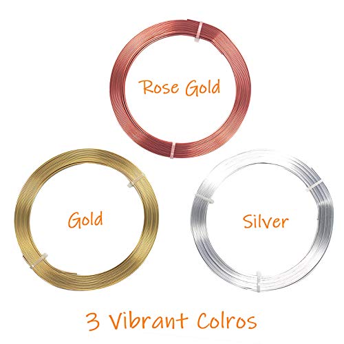 3 Rolls Flat Craft Wire Jewelry Wire Flexible Aluminum Wire Tarnish Resistant for Bezel Sculpting DIY Jewelry Craft Making (49.2 Foot)