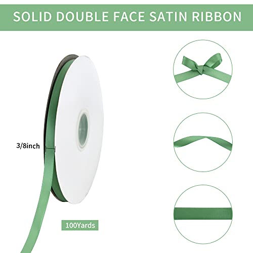 100yds 3 8 Inch Sage Green Satin Ribbon for Craft Gifts Wrapping (300 Foot)