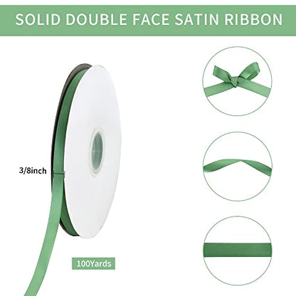 100yds 3 8 Inch Sage Green Satin Ribbon for Craft Gifts Wrapping (300 Foot)