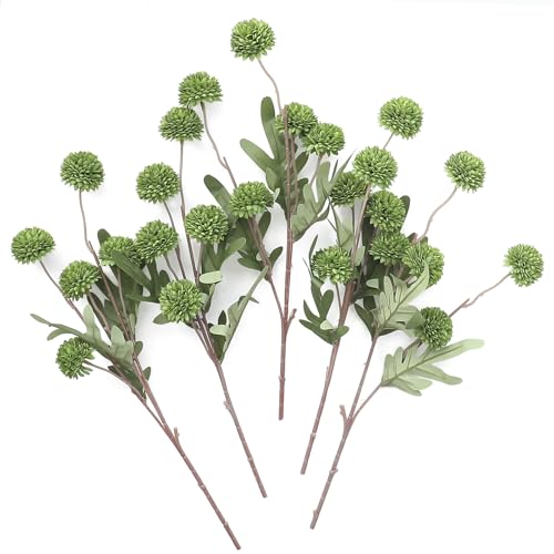 5pcs Olive Green Faux Silk Mums Artificial Flowers (5 Count)