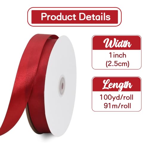 1 Inch x 100yds Claret Red Satin Ribbon