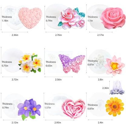 9 PCS Flower Candle Molds Rose Silicone Candle Mold Flower Shapes (9 Count)