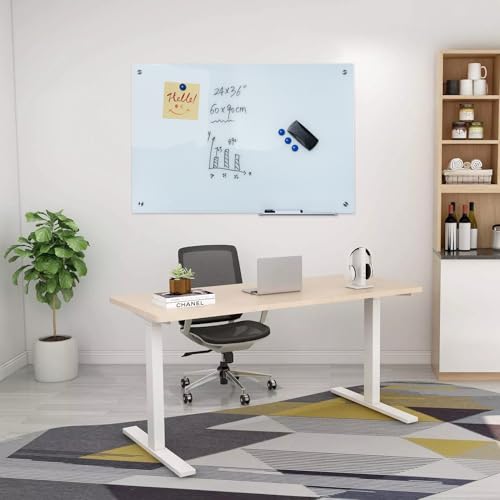 Glass Whiteboard 36"X24" Magnetic Dry Erase Board Frameless Wall Mounted White Board WritingBoard for Office School Home Accessory Tray