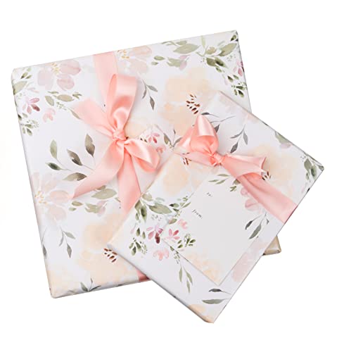 Floral Wedding Wrapping Paper sheets + Ribbon Set with Tags (3 Count)