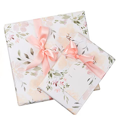 Floral Wedding Wrapping Paper sheets + Ribbon Set with Tags (3 Count)