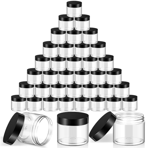 36 Pieces 6 oz Plastic Jars with Lids Wide Mouth Airtight Reusable Container Acrylic Cosmetic Small Jars for Lotions Ointments Travel Toiletries Creams Make up Storage (36 Count)