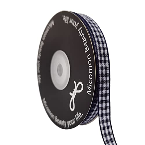 Blue Gingham Woven Edge Ribbon 25 Yards Per Spool (75 Foot)