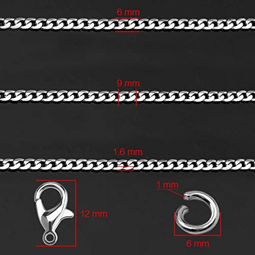 16ft Cuban Link Chain Roll 6mm Silver Stainless Steel Necklace Chains for Jewelry Making