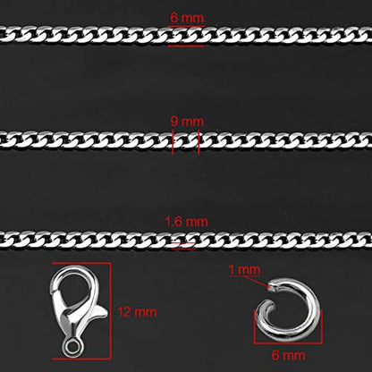 16ft Cuban Link Chain Roll 6mm Silver Stainless Steel Necklace Chains for Jewelry Making