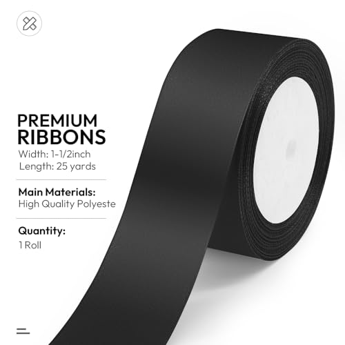 1-1/2" x 25 Yards Black Satin Ribbon Crafts Gift Wrapping (75 Foot)