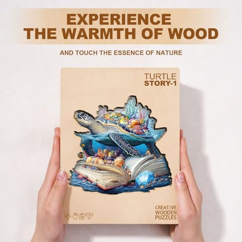 Story Turtle Puzzles Book Coral Seashells Ocean Sea Puzzle Adults Gifts for Women Men Wooden 90 Pieces 8.5 * 7.8in