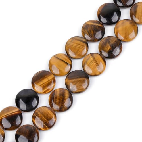 GEM Inside Natural 20mm Coin Tiger Eye Gemstone Loose Beads for Jewelry Making for Women