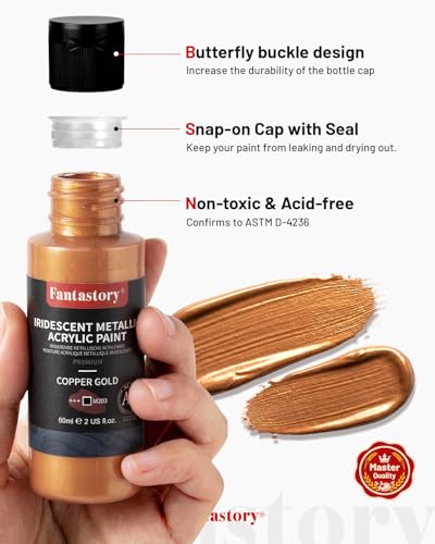 60ml 20 Colors Metallic Acrylic Paint Set with 12 Brushes (40 Fl Oz)