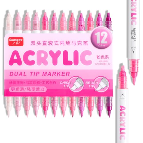 12 Colors Dual Tip Acrylic Paint Markers (12 Count)