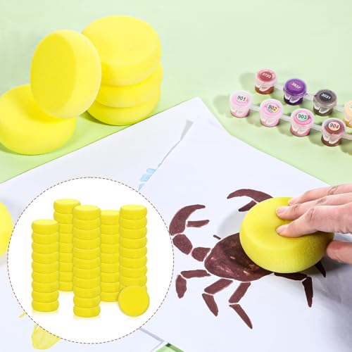 50 Pack Painting Sponge Pottery Sponges 2.9 inch Round Sponge Clay sponges for Pottery Yellow Artist Sponges for Face Painting Pottery Ceramics Art Crafts (50 Count)