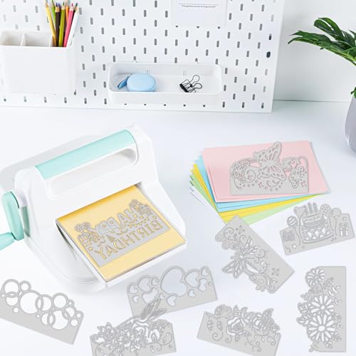 9PCS Die Cuts for Card Making Metal Cutting Dies Flower Butterfly Dragonfly Bird Bubbles Love Heart Happy Birthday Cake Cutting Embossing Stencil Template DIY Paper Cards Album Decoration (9 Count)