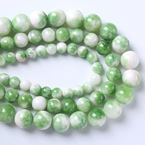 32pcs 12mm Natural Green White Persian Jade Stone Round Beads for Jewelry Making Loose Spacer Beads DIY Bracelets Necklaces 15"