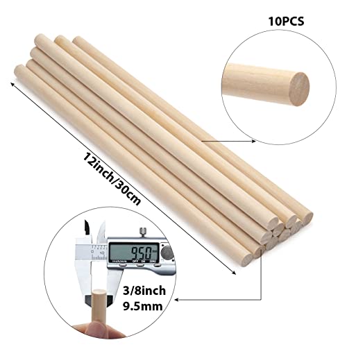 3 8 x 12 Wooden Dowels Wood Sticks for Crafts (10 Count)