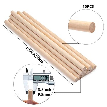 3 8 x 12 Wooden Dowels Wood Sticks for Crafts (10 Count)