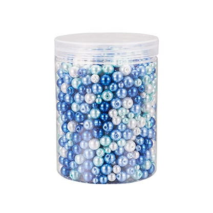 1840Pcs 4/6/8mm Glass Pearl Beads Multi Colors Round Spacer Pearlized Beads for DIY Craft Jewelry Making, Mixed Blue & White (1840 Count)