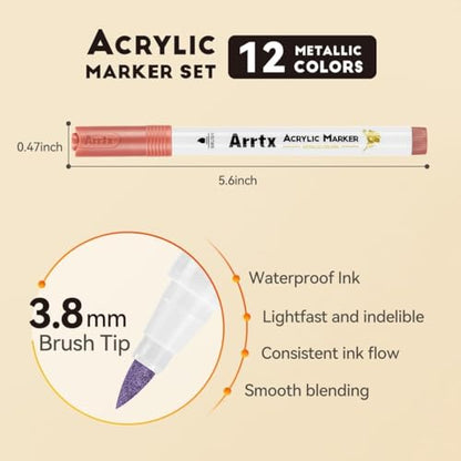 12 Colors Metallic Acrylic Paint Pens for Rock Painting