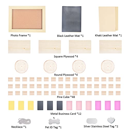 77pcs Laser Engraving Material Kit DIY Material Package for Custom Business Card Metal Plywood Pet ID Keychain