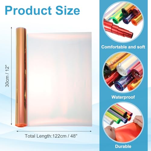 Holographic Clear PVC Vinyl Film Holographic PVC Fabric Waterproof Dichroic Film 12 x 48 Inch for Handbags Bows Earrings DIY Craft
