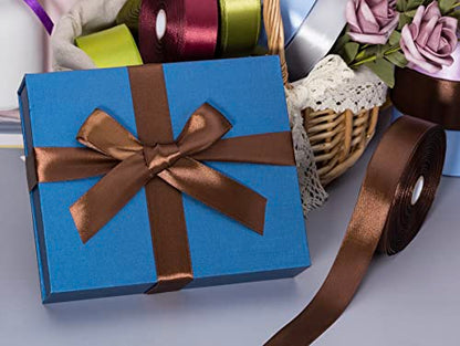 1 Inch Brown Solid Satin Ribbon for Gift Wrapping