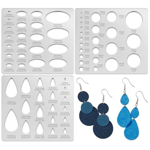 3PCS Metal Stencils Ellipse Teardrop Circle Template for Drafting Round Stencil Jewelry Making Templates Art Oval Tool Metal Geometric Stencil for Office and DIY Bracelets Earrings (3 Count)