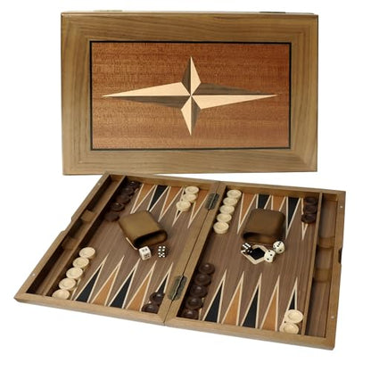 GSE Premium Wooden Inlay Backgammon Board Set (33 Count)