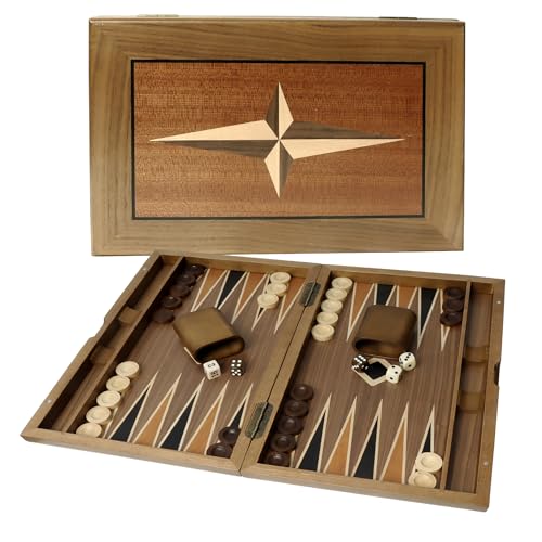 GSE Premium Wooden Inlay Backgammon Board Set (33 Count)