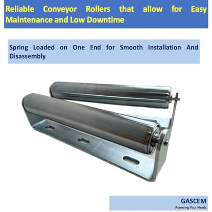 Pack of 2 10"BF Long Roller and Bracket l 1.5"Ø Galvanized Steel Conveyor Roller I Set of Roller and Bracket Versatile as Support Rollers for Woodworking (2 Count)