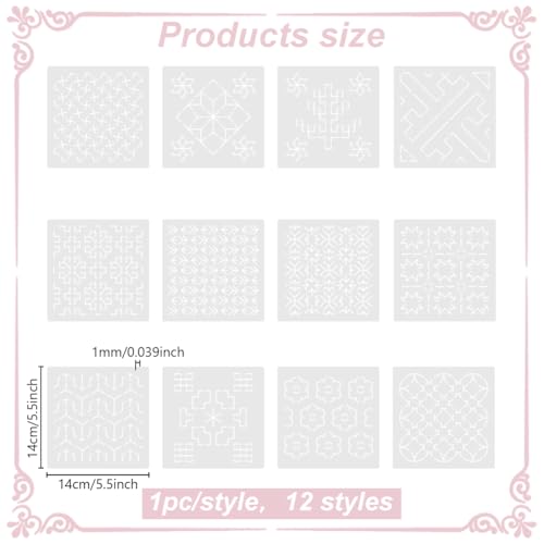 Sashiko Stencil PET Embroidery Stencils Geometric Hand Embroidery Patterns Stencils for Drawing Sashiko Template for Hand Quilting 14x14cm