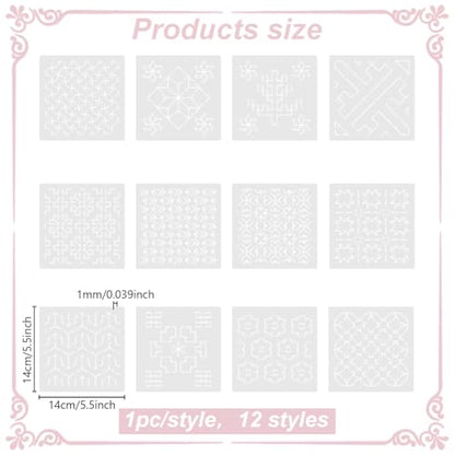 Sashiko Stencil PET Embroidery Stencils Geometric Hand Embroidery Patterns Stencils for Drawing Sashiko Template for Hand Quilting 14x14cm