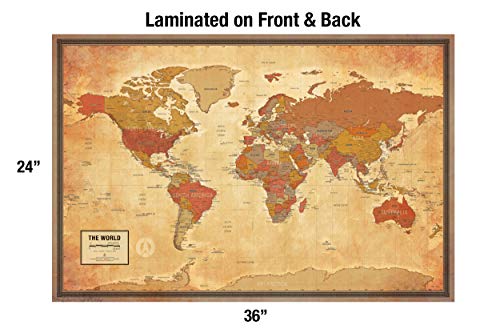 Laminated World Pioneer Map Poster
