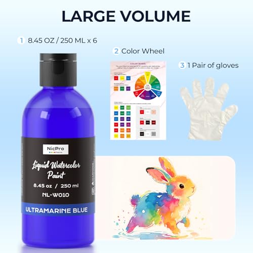 6 Colors Liquid Watercolor Paint Set (50.7 Fl Oz)