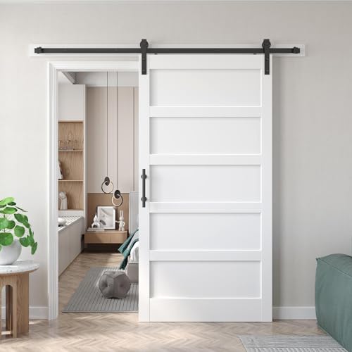 40x80 inch White Barn Door with 7FT Sliding Door Hardware Kit Included & Handle