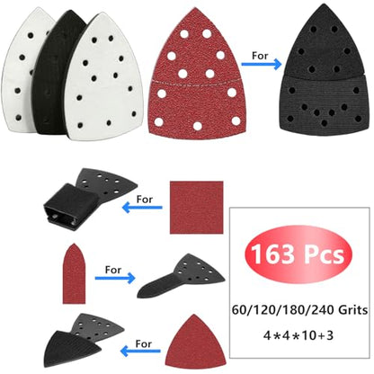 160Pcs Sandpaper for Skil Detail Sander with 3Pcs Foam Sanding Pad